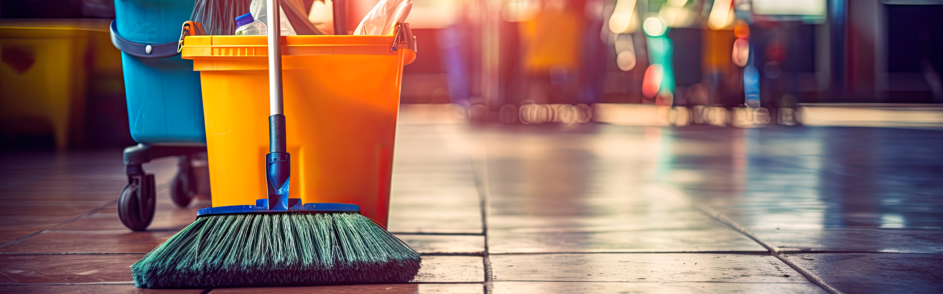 a cleaning brush and mop